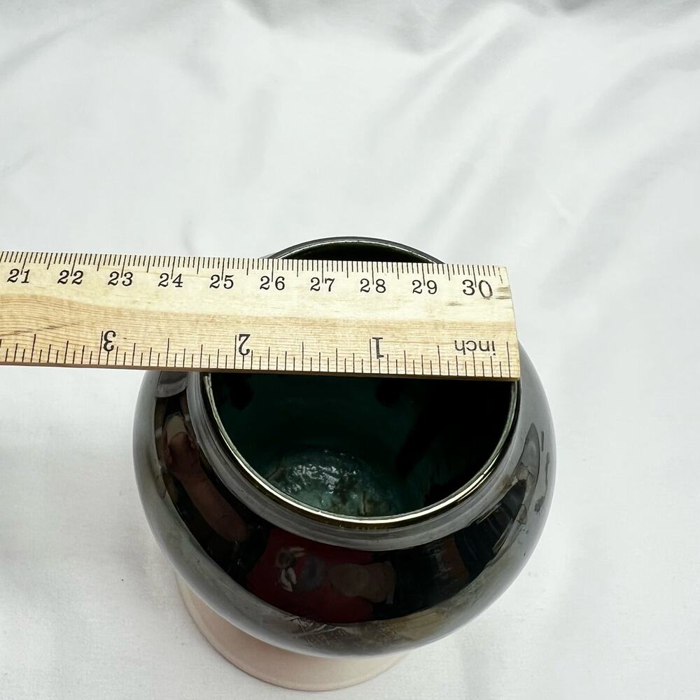 Hand Crafted Art Pottery Vase Drip Metallic Glaze 5 1/2" Teal Tone Lined Branded - Picture 7 of 9